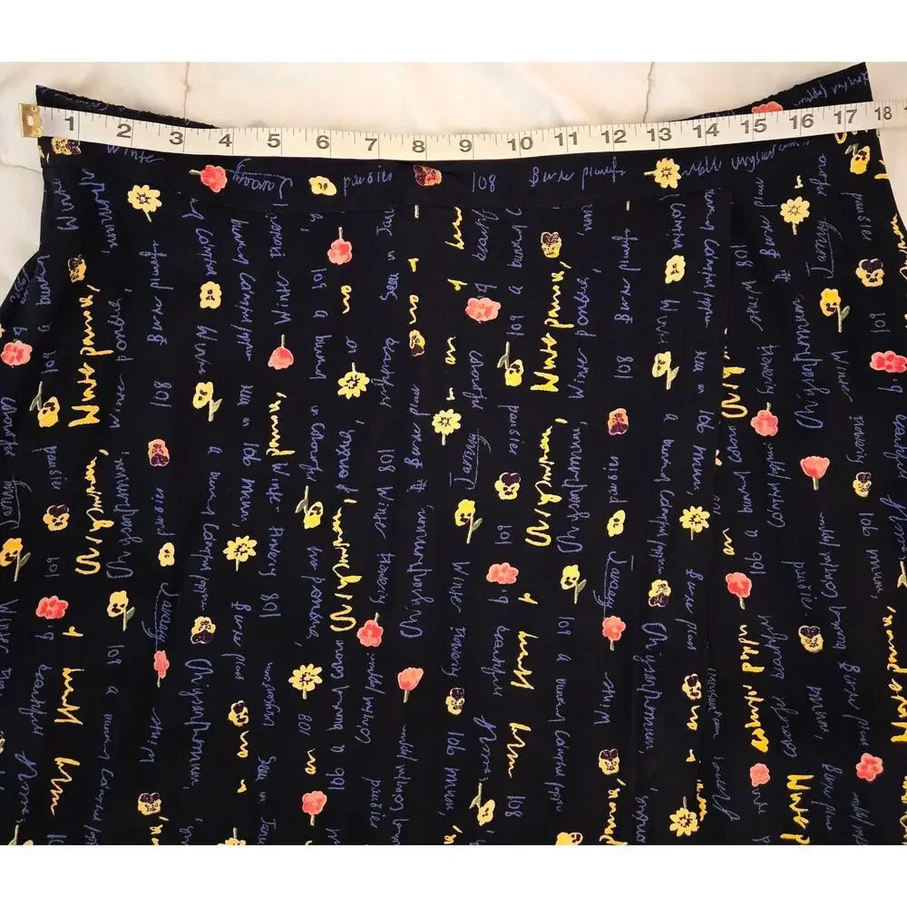 Vintage Floral Midi Faux Wrap Skirt 20 Script Poet Core Librarian Teacher Artsy